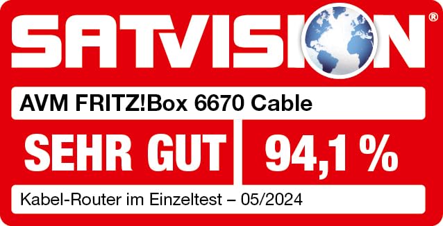 FRITZ!Box 6670 Cable | Router für einen Kabelanschluss (DOCSIS-3.1-Kabelmodem, 2x2 Wi-Fi 7 mit 2.880 MBit/s (5 GHz) und 688 MBit/s (2,4 GHz), Zigbee Integration 1 x 2,5 Gigabit-LAN-Port)