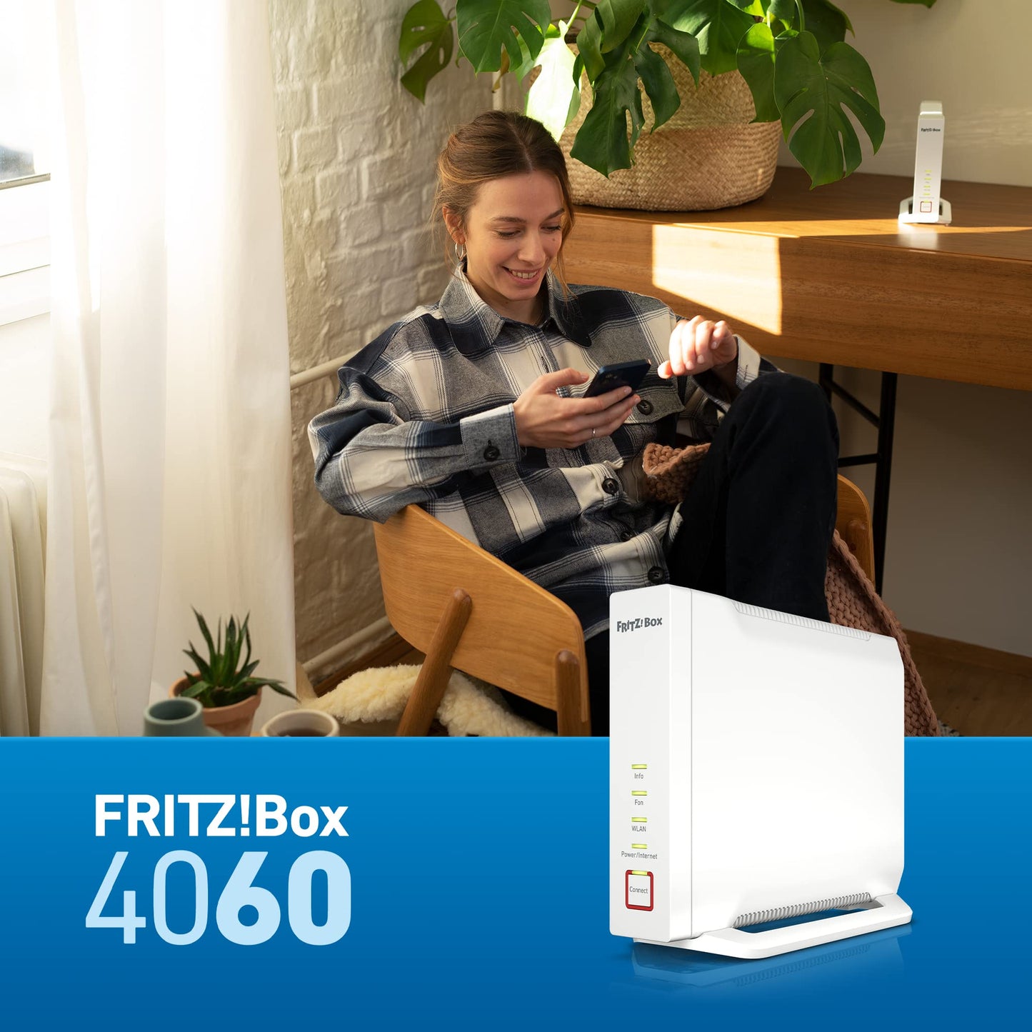 FRITZ!Box 4060 (Wi-Fi 6 Mesh Router, bis zu 4.800 MBit/s (5 GHz) & 1.200 MBit/s (2,4 GHz), 3 x Gigabit-LAN, DECT-Basis, USB 3.0, deutschsprachige Version)