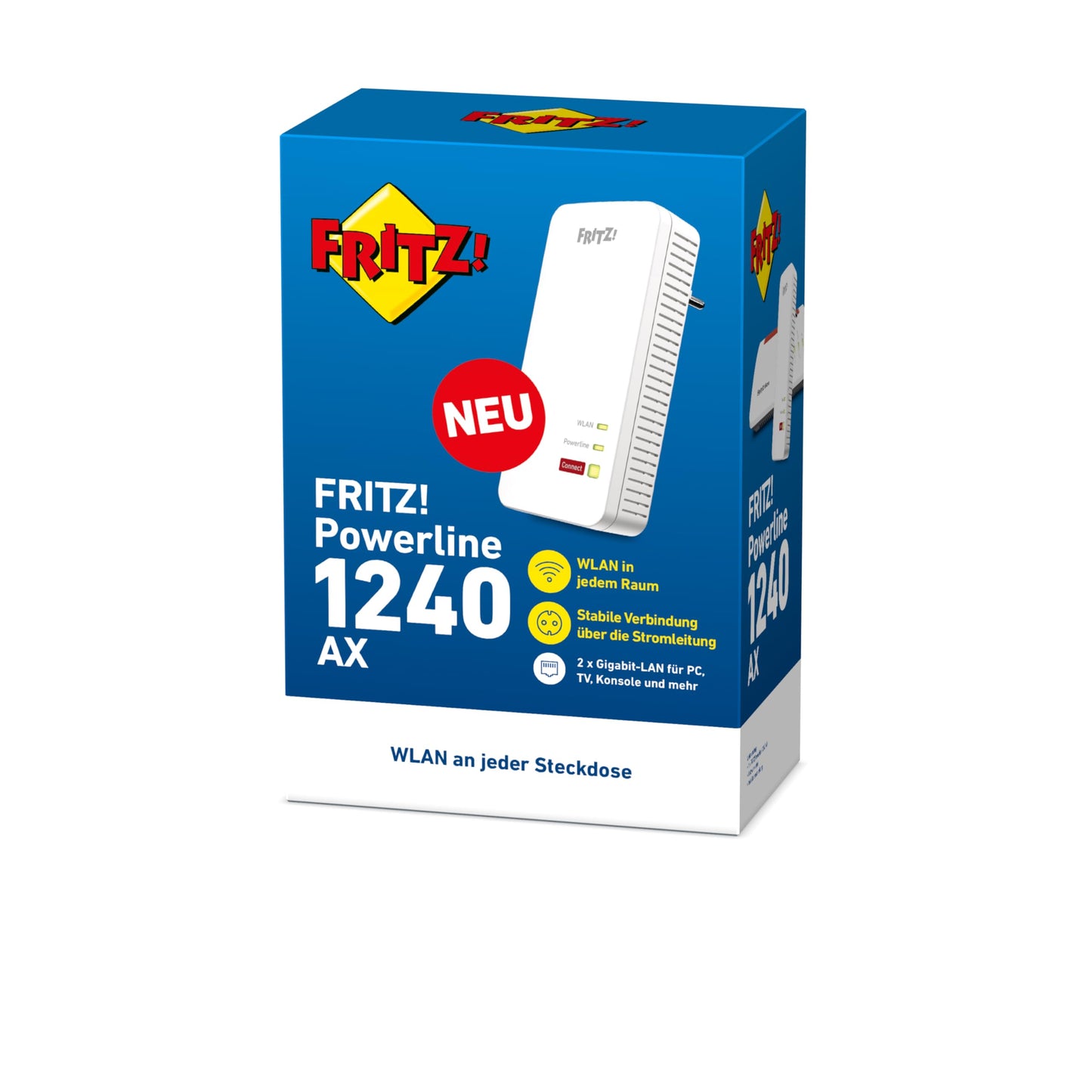 FRITZ!Powerline 1240 AX WLAN Set (Gigabit-Powerline mit Wi-Fi 6, WLAN-Access Point, ideal für Media-Streaming, HD-Videos, Internet-TV, 1.200 MBit/s, deutschsprachige Version)