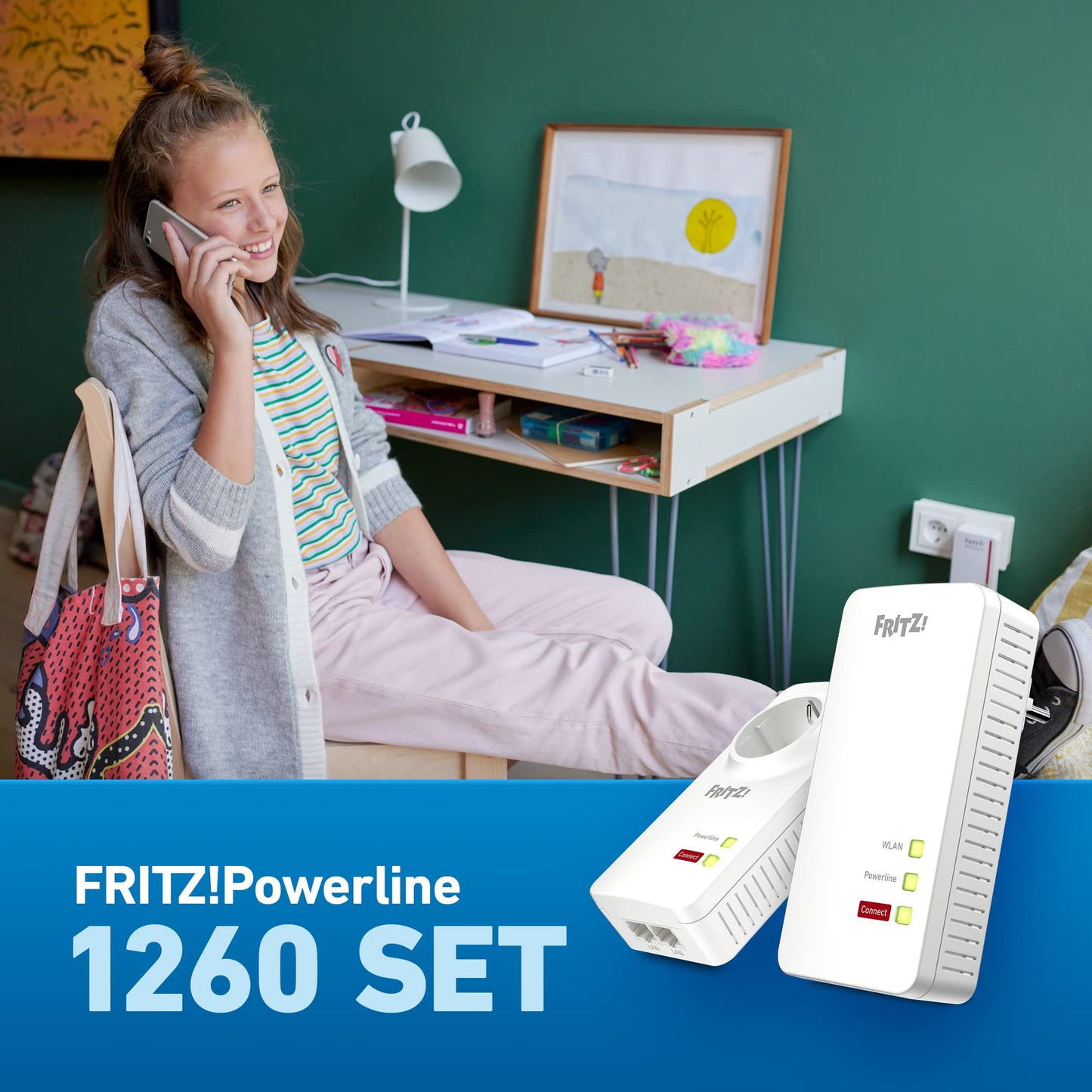 FRITZ!Powerline 1260/1220 WLAN Set (WLAN-Access Point, ideal für Media-Streaming oder NAS-Anbindungen, 1.200 MBit/s, deutschsprachige Version)