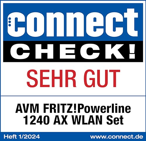 FRITZ!Powerline 1240 AX WLAN Set (Gigabit-Powerline mit Wi-Fi 6, WLAN-Access Point, ideal für Media-Streaming, HD-Videos, Internet-TV, 1.200 MBit/s, deutschsprachige Version)
