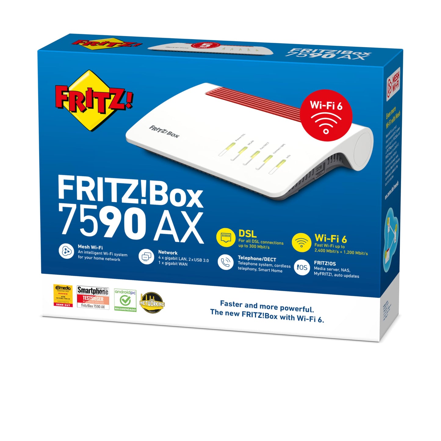 FRITZ!Box 7590 AX Exclusive Edition (Wi-Fi 6 DSL-Router 2.400 MBit/s (5GHz) & 1.200 MBit/s (2,4 GHz), inklusive SanDisk USB-Stick, WLAN Mesh, DECT-Basis, deutschsprachige Version)