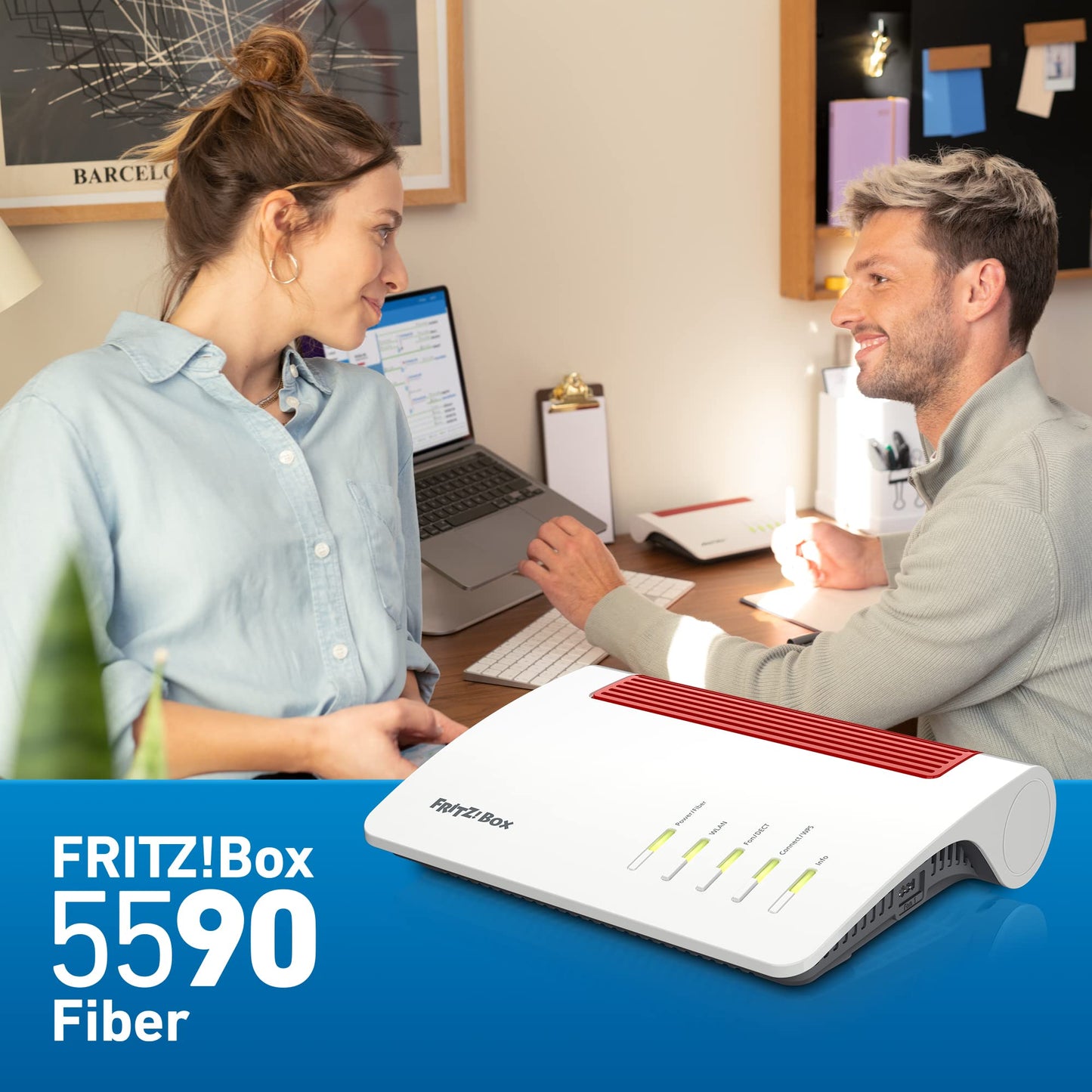 FRITZ!Box 5590 Fiber | Router für einen Glasfaseranschluss (Wi-Fi 6, bis 2.400 MBit/s (5 GHz) und 1.200 MBit/s (2,4 GHz), WLAN Mesh, DECT-Basis, 2,5-Gigabit-LAN-Port, geeignet für Deutschland)