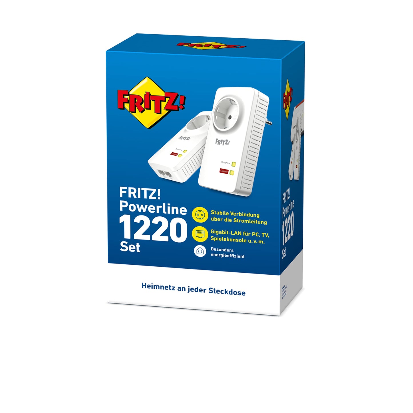 FRITZ!Powerline 1220 Set (1,200 MBit/s, 2x Gigabit-LAN je Adapter, ideal für NAS-Anwendungen und HD-Streaming, deutschsprachige Version)