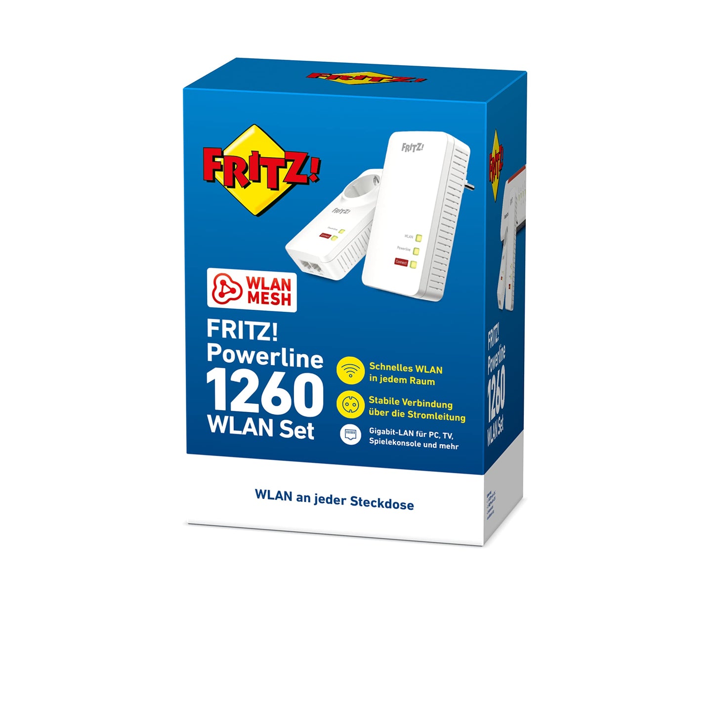 FRITZ!Powerline 1260/1220 WLAN Set (WLAN-Access Point, ideal für Media-Streaming oder NAS-Anbindungen, 1.200 MBit/s, deutschsprachige Version)