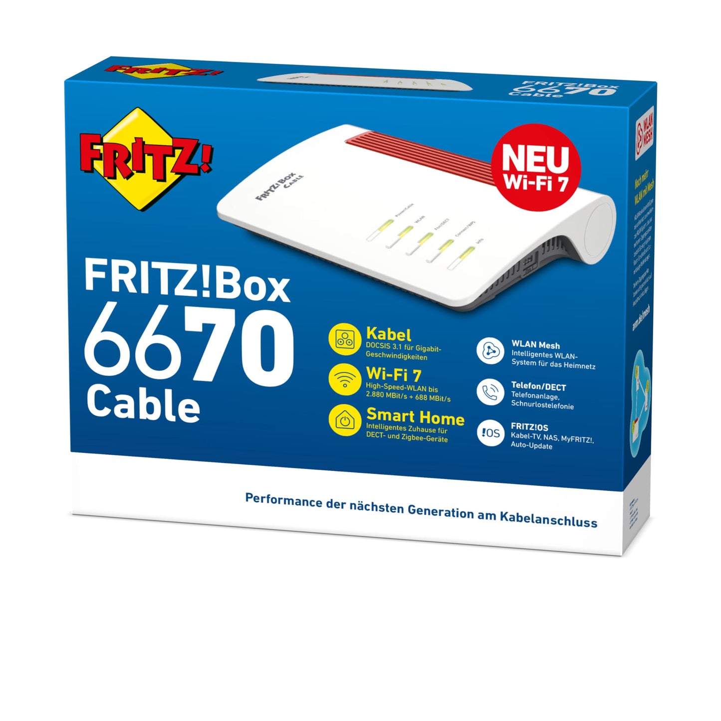FRITZ!Box 6670 Cable | Router für einen Kabelanschluss (DOCSIS-3.1-Kabelmodem, 2x2 Wi-Fi 7 mit 2.880 MBit/s (5 GHz) und 688 MBit/s (2,4 GHz), Zigbee Integration 1 x 2,5 Gigabit-LAN-Port)