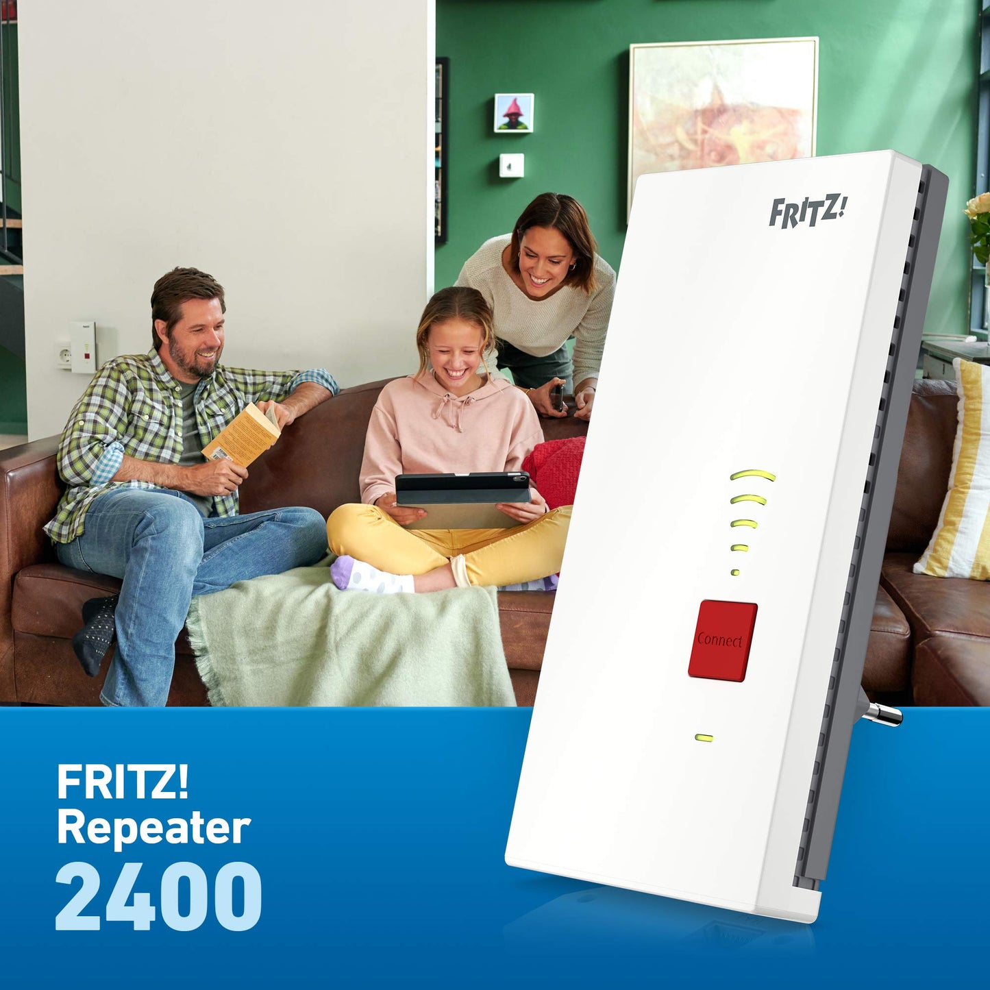 FRITZ!Repeater 2400 (Dual-WLAN AC + N bis zu 1.733 MBit/s (5GHz) + 600 MBit/s(2,4 GHz), 1x Gigabit-LAN, deutschsprachige Version)